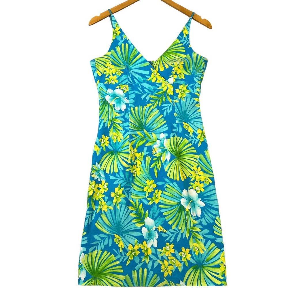 City Triangles Blue & Green Floral Hibiscus Tropical Y2K Coconut Girl Dress